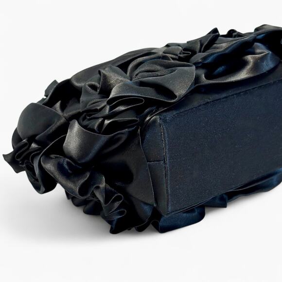 Vintage Mad by Design Black Silk Rose Handbag Glam Evening Purse Horn Handles - Picture 8 of 13